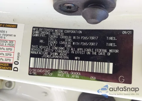 2022 Toyota 4Runner Sr5 from USA, damaged, VIN JTEMU5JR9N5987896